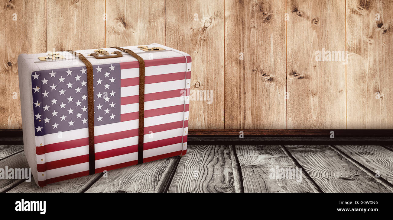 Immagine composita della bandiera americana su una valigia Foto Stock