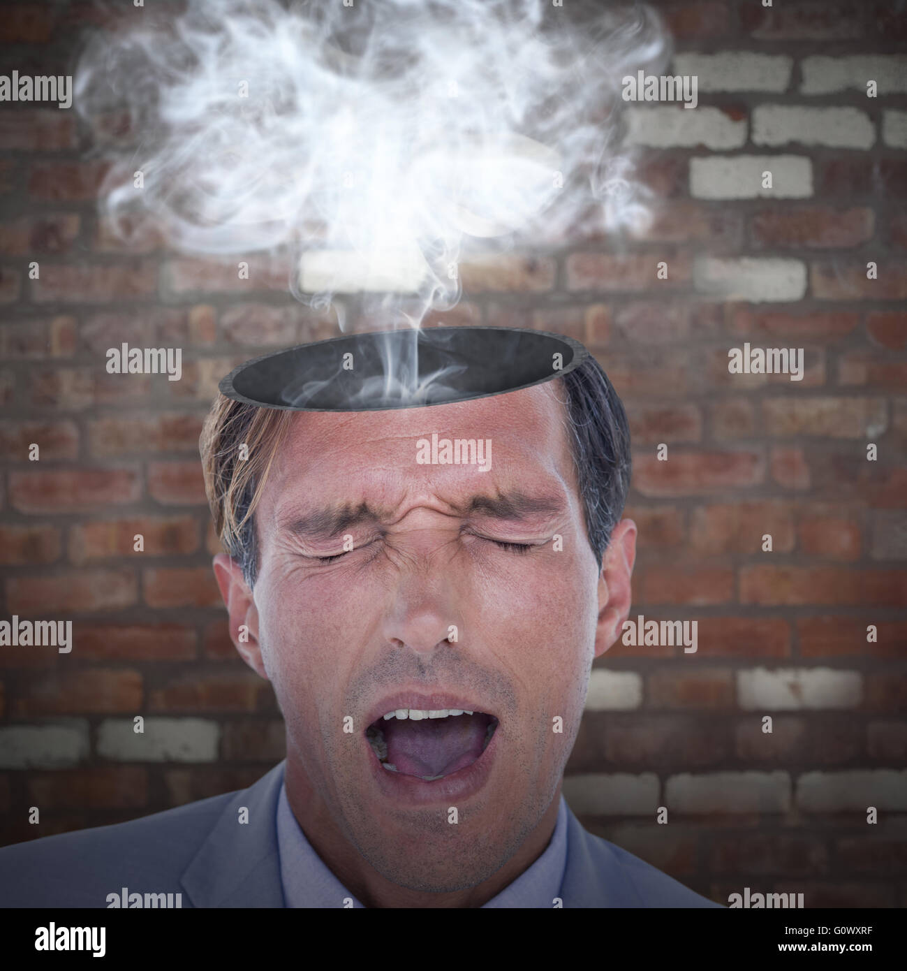 Immagine composita di imprenditore ha sottolineato come ottenere un mal di testa Foto Stock