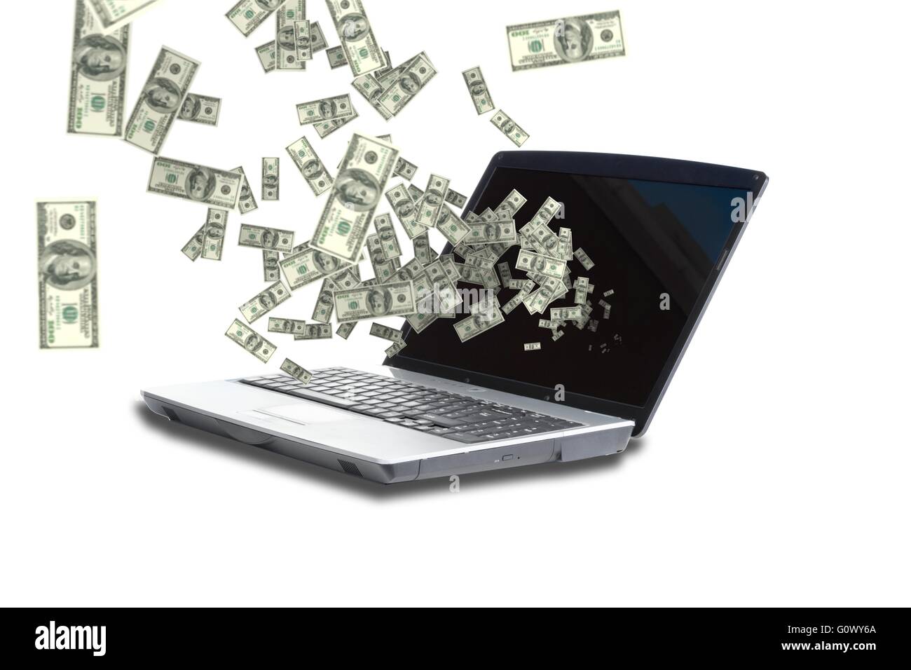 Generati digitalmente immagine di denaro da uno schermo del notebook Foto Stock