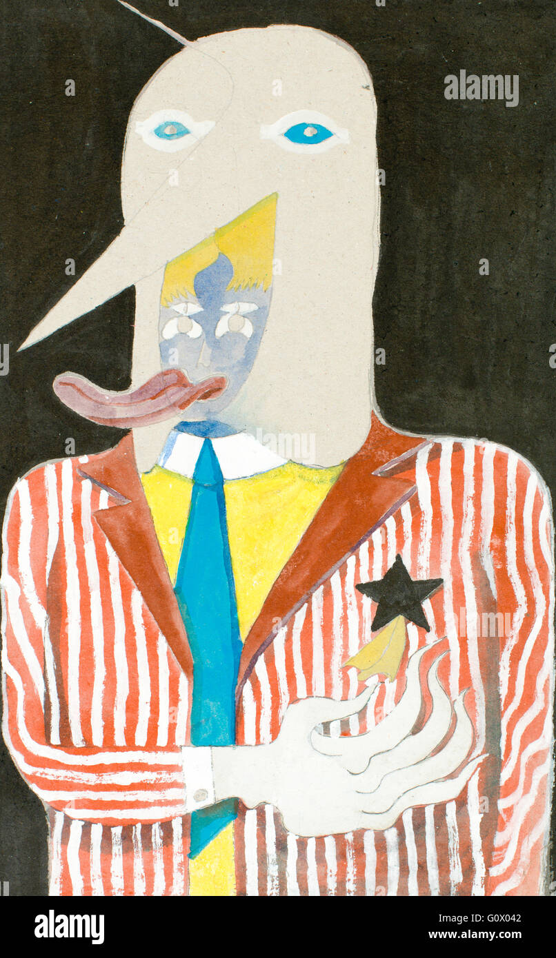 Illustrazione di un uomo vestito come circus show o permanente di carnevale al senso dell'umorismo Foto Stock