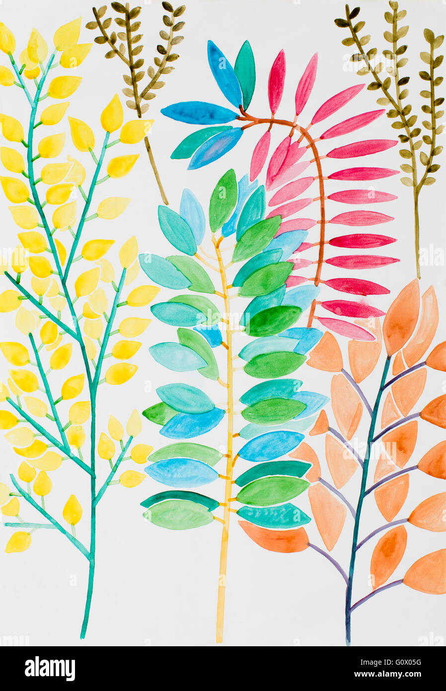 Fiori colorati in acquerello in piedi per molla e freschezza Foto Stock