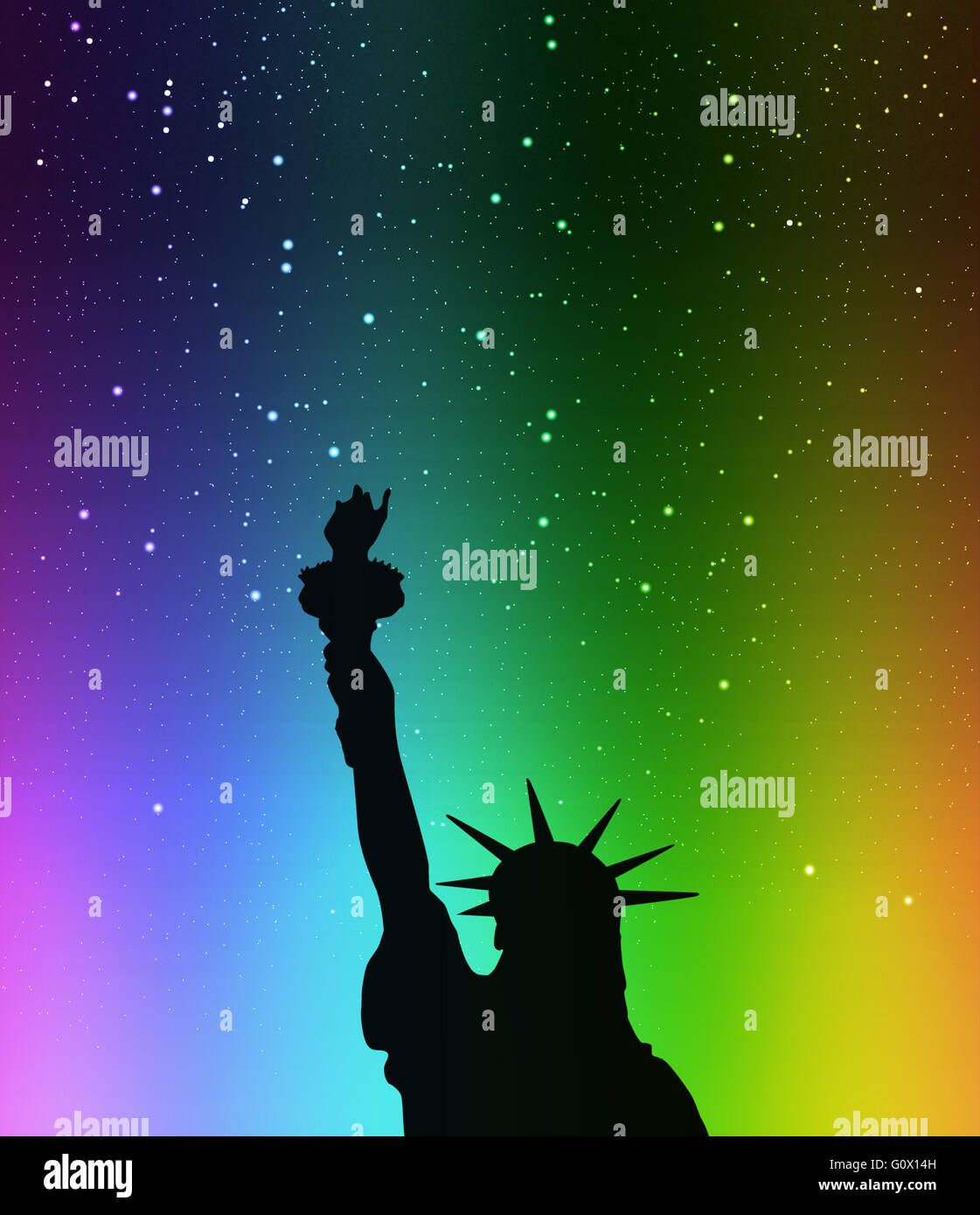 Statua della libertà nei colori dell'arcobaleno Foto Stock