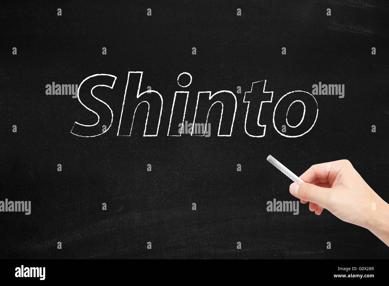 Lo Shintoismo scritti su una lavagna Foto Stock