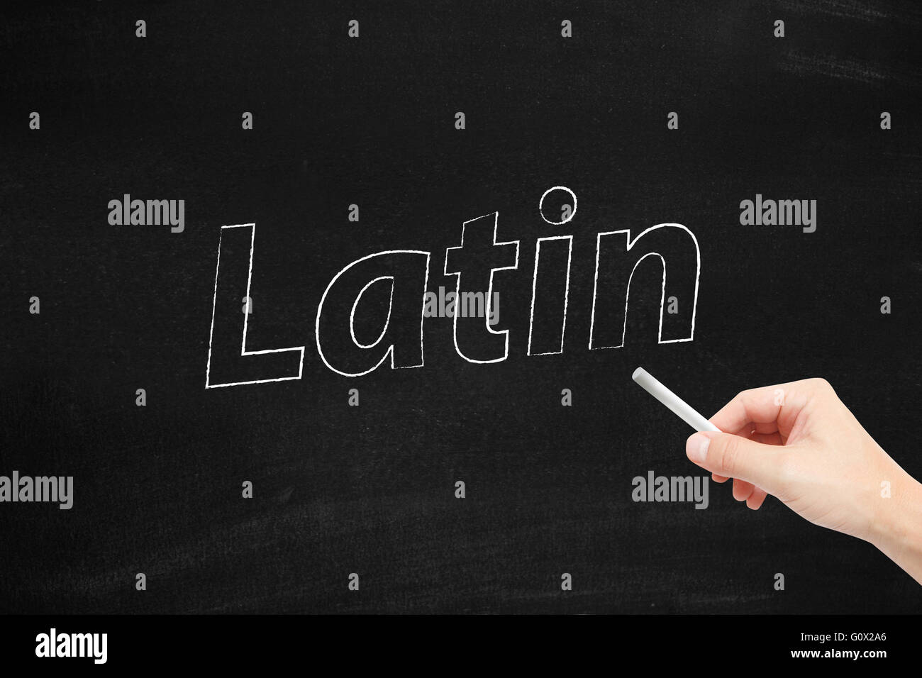 La lingua del latino scritto su una lavagna Foto Stock