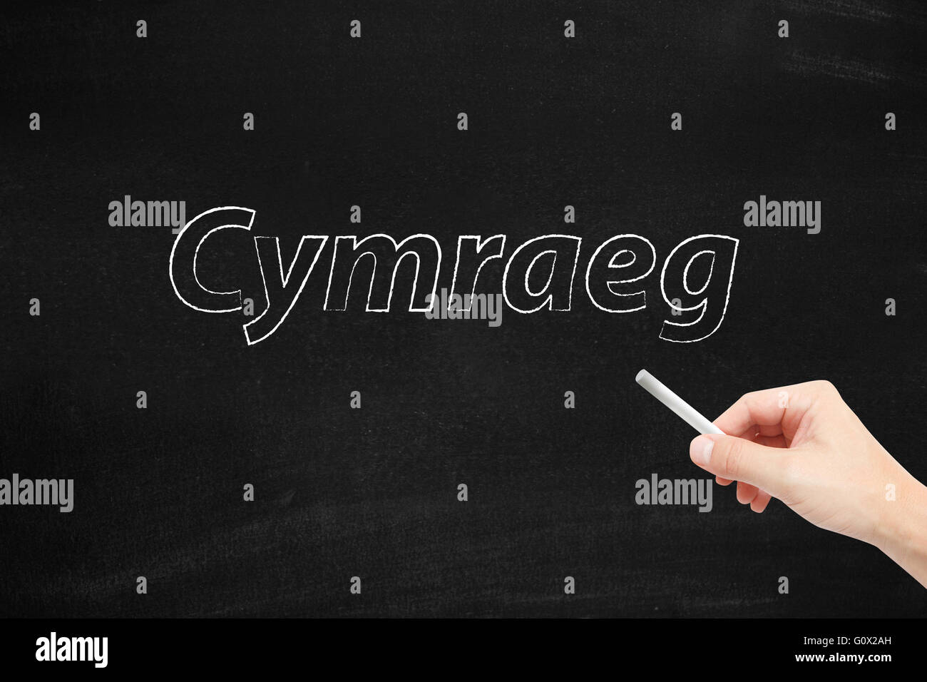 La lingua di Welsh scritti su una lavagna Foto Stock