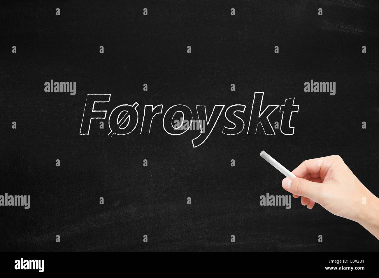La lingua di Føroyskt scritti su una lavagna Foto Stock