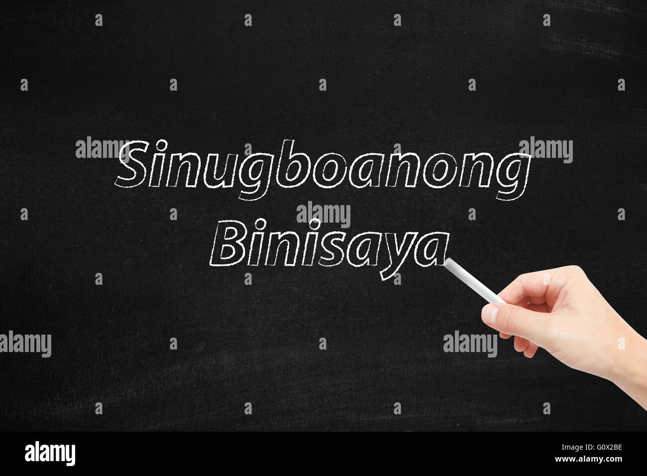 La lingua delle Filippine, Sinugboanong Binisaya, scritta su una lavagna Foto Stock