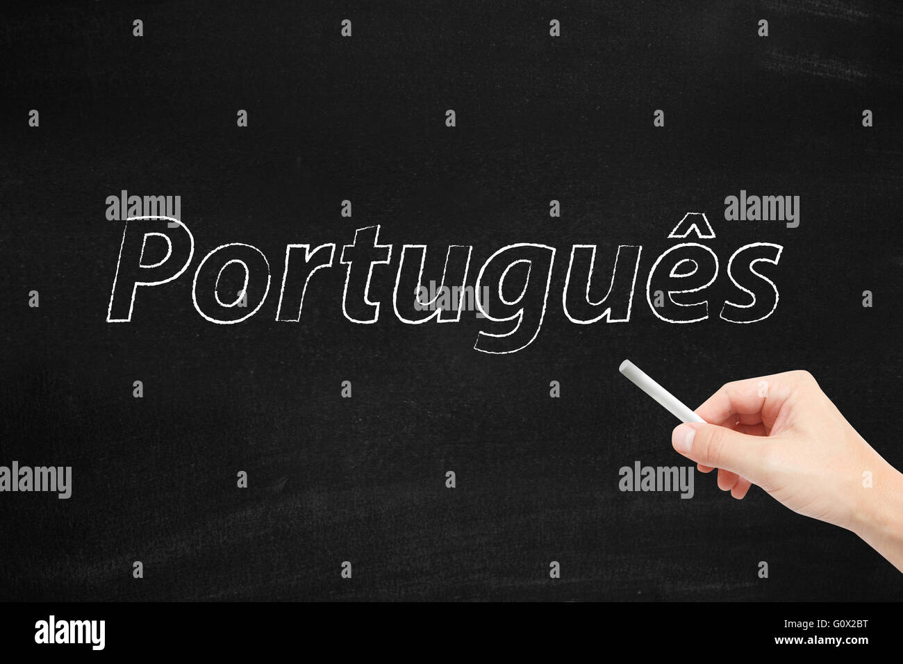 La lingua del Portogallo, portoghese, scritti su una lavagna Foto Stock