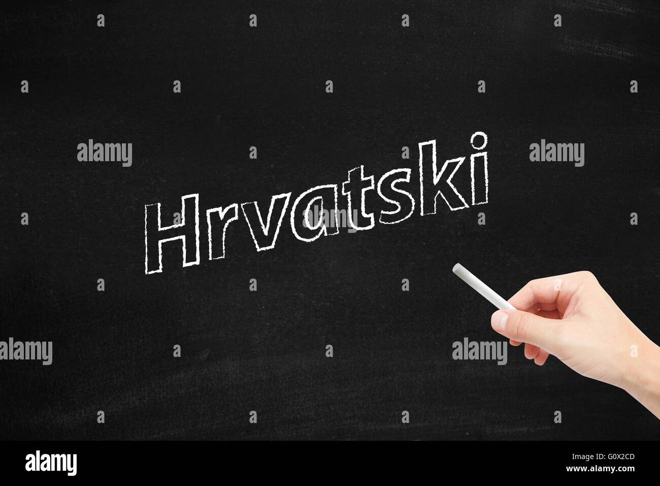 La lingua del croato, Hrvatski, scritta su una lavagna Foto Stock