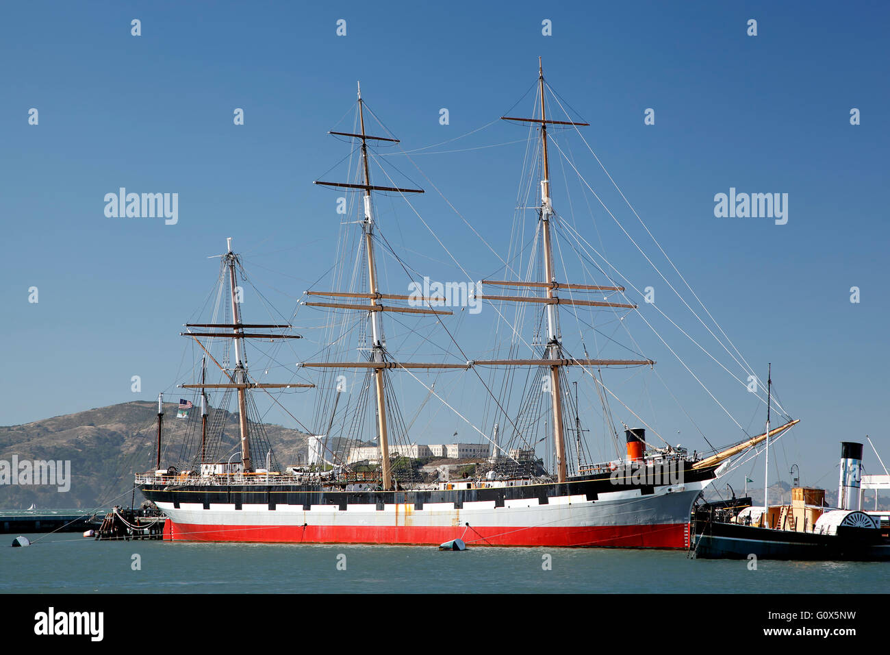 "Balclutha' nave, San Francisco Maritime National Historical Park, San Francisco, California USA Foto Stock