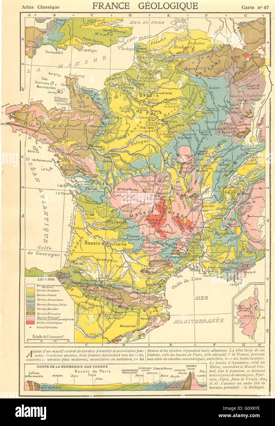 Francia: la Francia Geologique: Finestra mappa della Corsica, 1923 Foto Stock