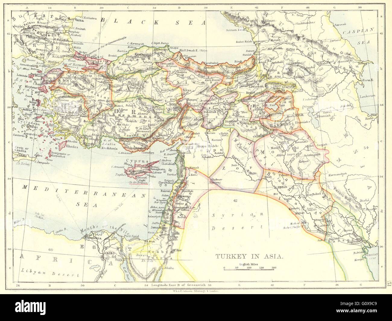 Turchia: la Turchia in Asia; Iraq Israele; la Giordania e la Siria e Iran,  1897 Mappa antichi Foto stock - Alamy