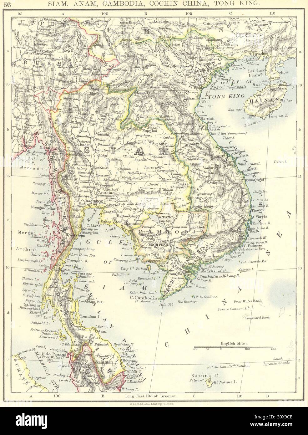 Indocina: Siam Thailandia Anam Cambogia Cocincina Tong re Vietnam, 1897 Mappa Foto Stock
