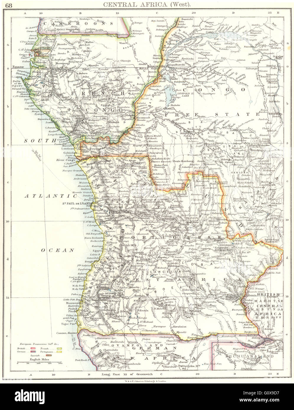 AFRICA CENTRALE: Ovest: Congo Gabon Angola, 1897 Mappa antichi Foto Stock