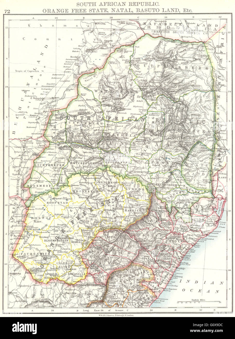 Sud Africa: Repubblica Sudafricana Orange Free State Natal Lesotho, 1897 Mappa Foto Stock