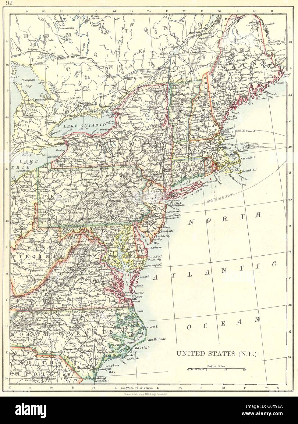 Stati Uniti: Nord Est: ME NH VT MA NY NJ CT RI NC WV VA DE MD, 1897 Mappa Foto Stock
