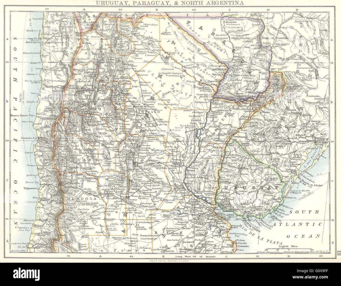 PARAGUAY: Uruguay, Paraguay e Nord Argentina, Cile, 1897 Mappa antichi Foto Stock