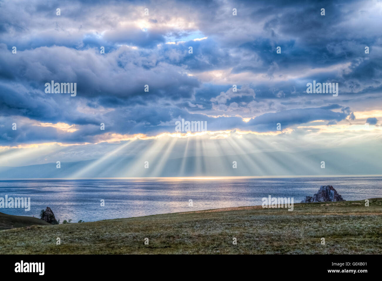 Tramonto sul lago Baikal Foto Stock