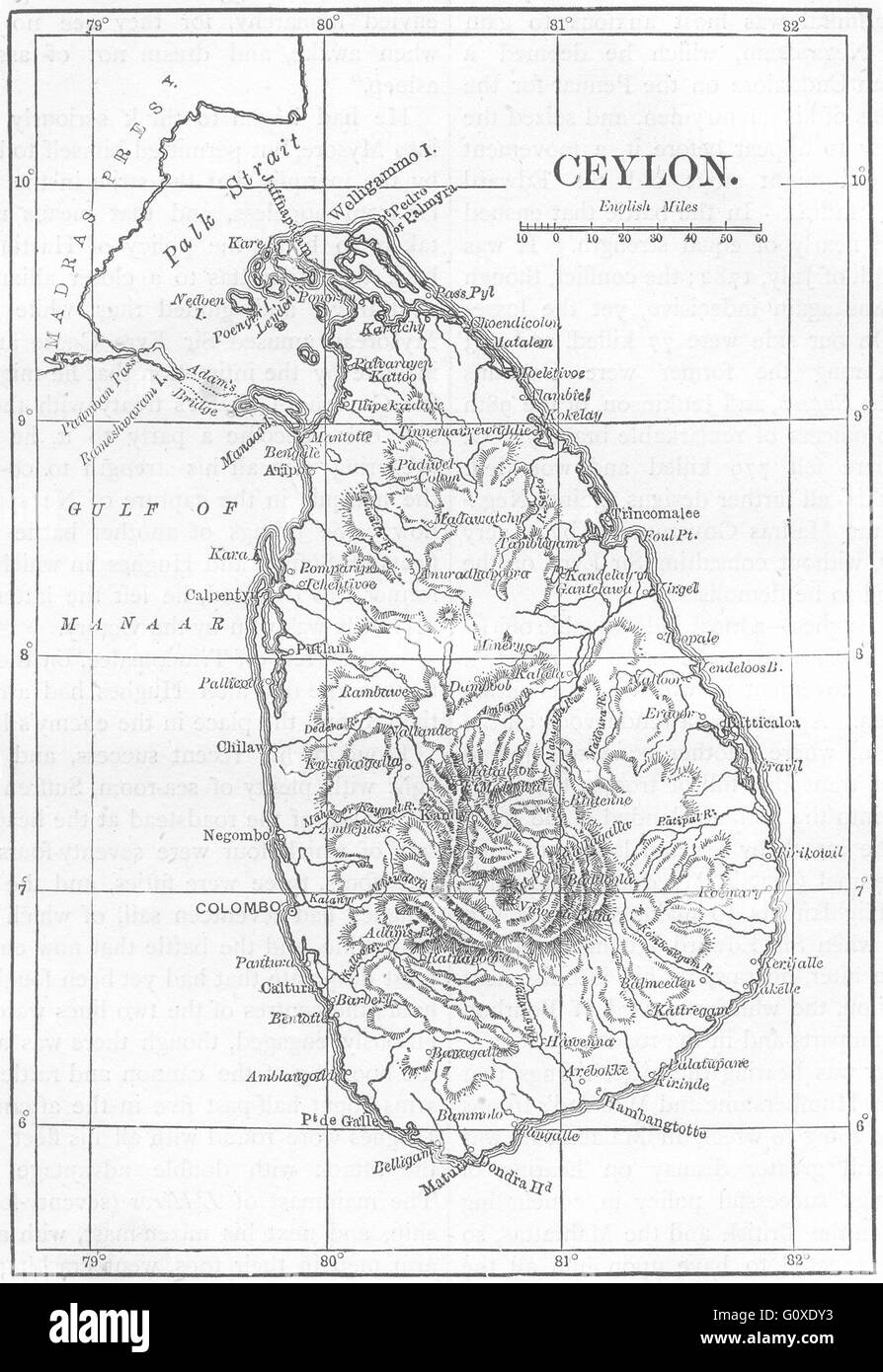 SRI LANKA: Mappa di Sri Lanka, c1880 Foto Stock