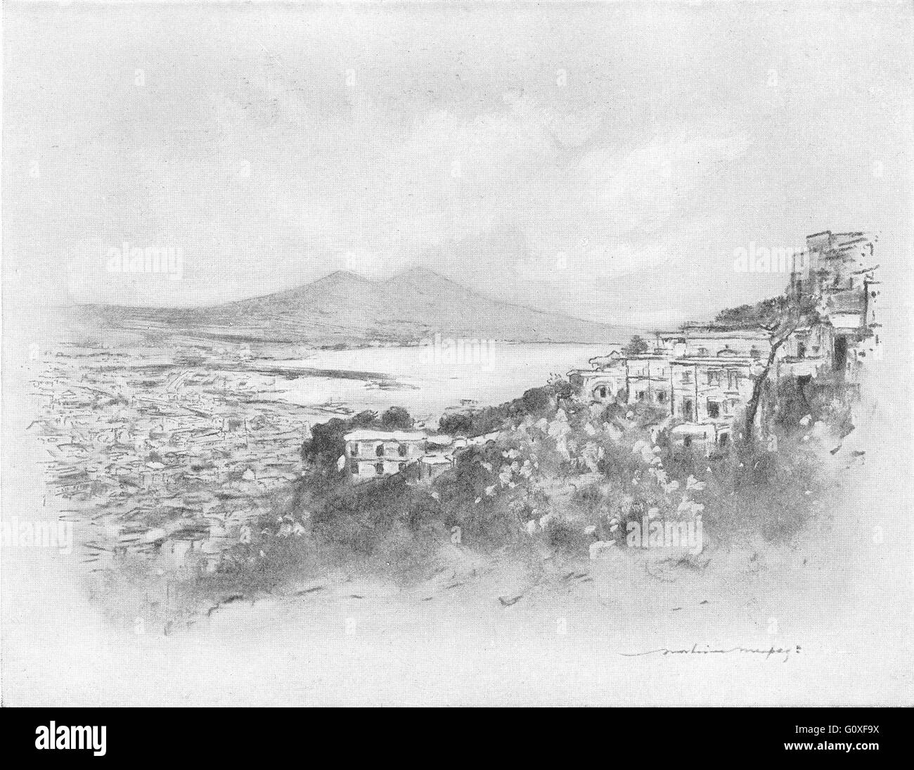 Italia : Napoli e la baia, vintage print 1920 Foto Stock