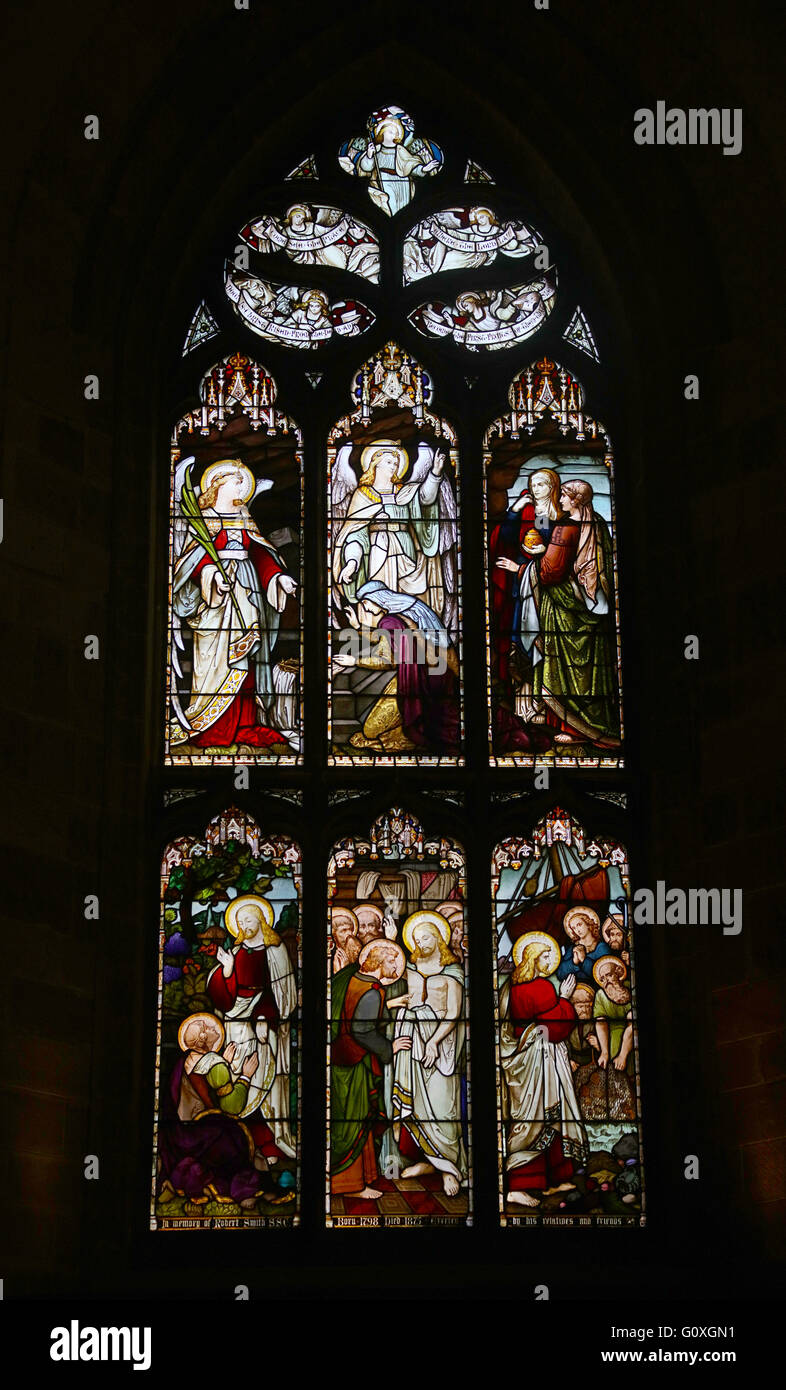 Angeli che appare al Santo Sepolcro. Cristo appare a Maria Maddalena, San Tommaso e i discepoli. Giles Cathedral.Edinburgh Foto Stock
