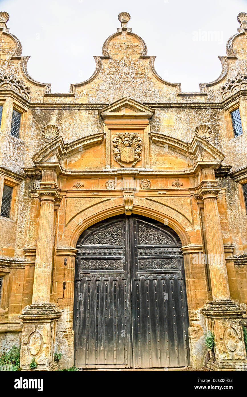 Stanway house, giardino e chiesa nel Gloucestershire, England, Regno Unito Foto Stock