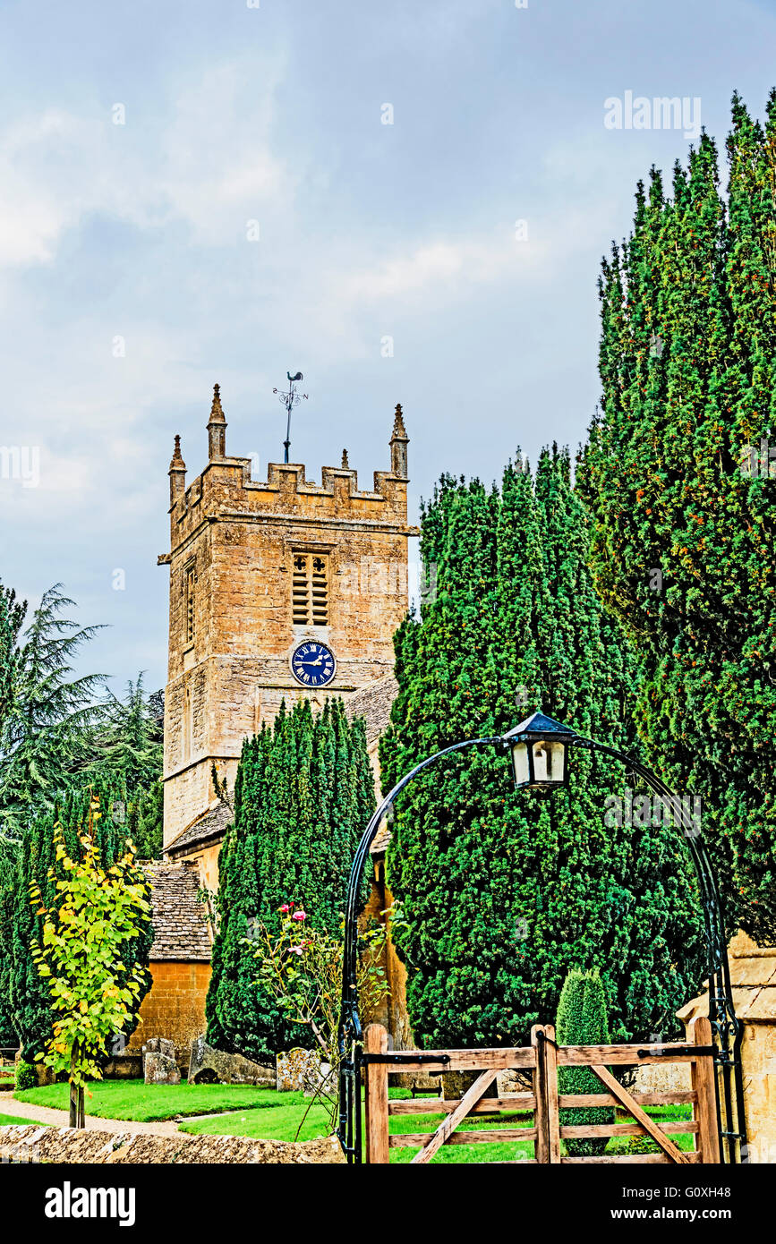 Stanway house, giardino e chiesa nel Gloucestershire, England, Regno Unito Foto Stock