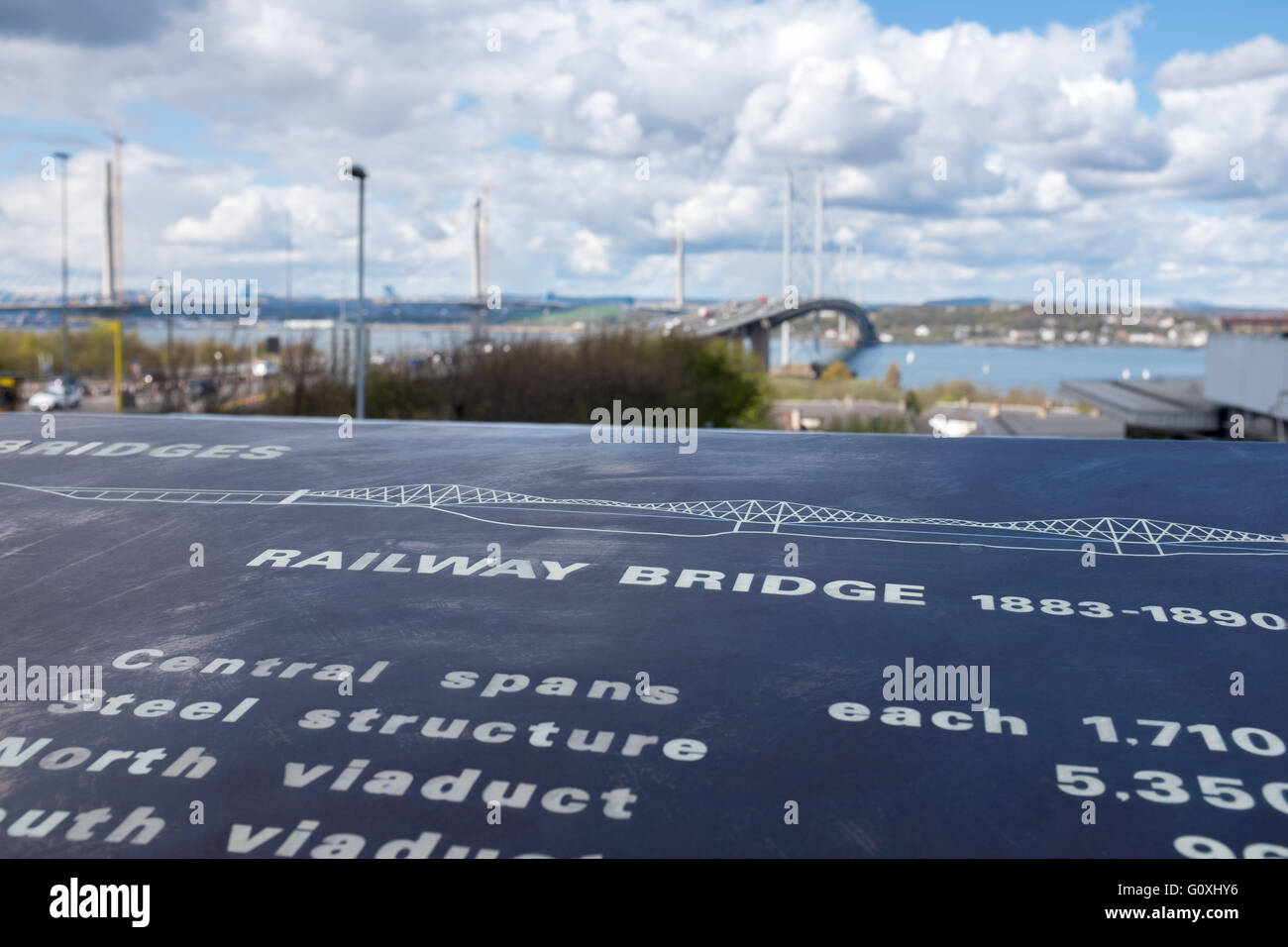 Segno bordo in prossimità del Forth Road Bridge in Scozia, Regno Unito, Gran Bretagna Foto Stock