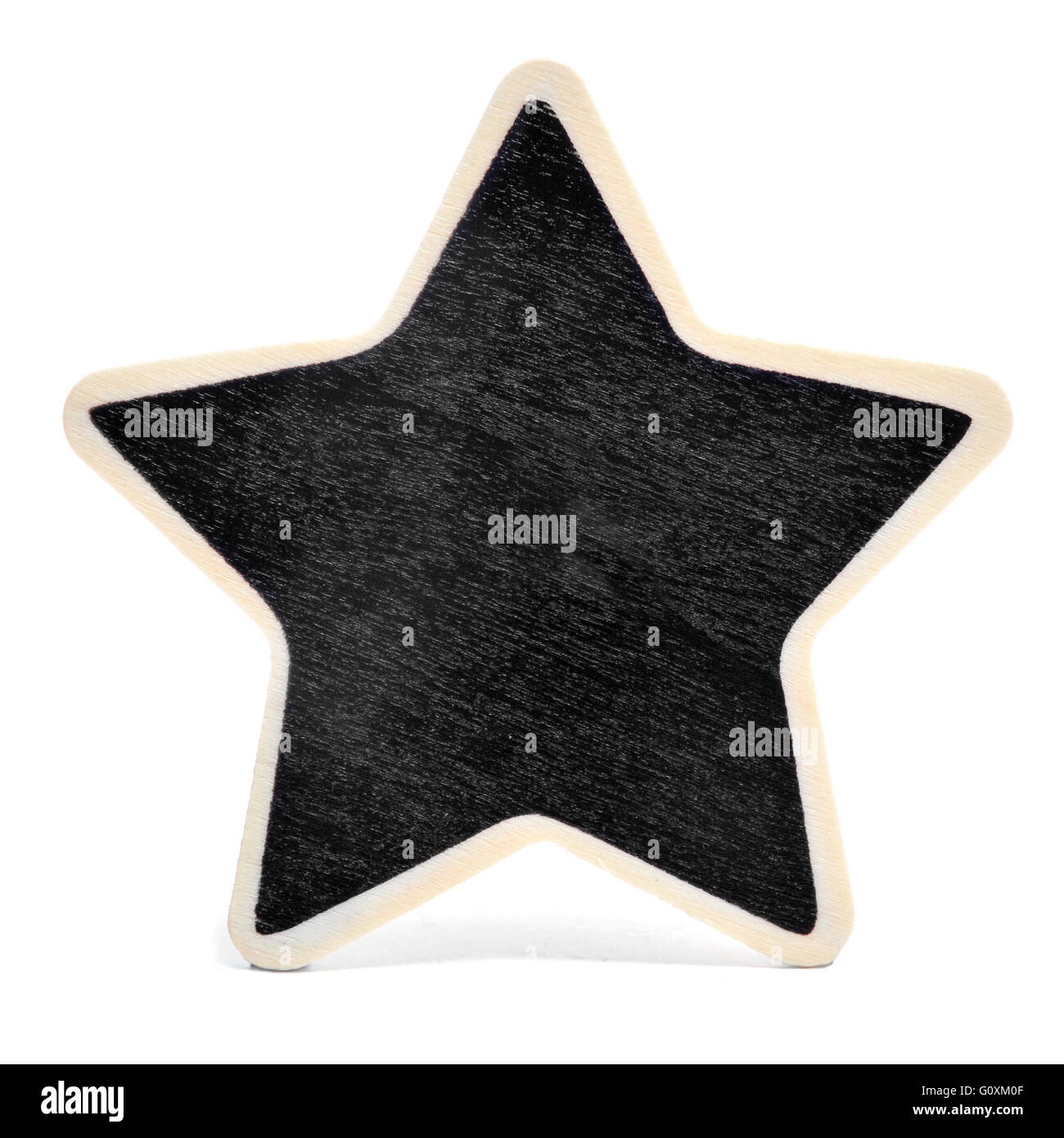 Un fustellato a forma di stella lavagna nera su sfondo bianco Foto Stock