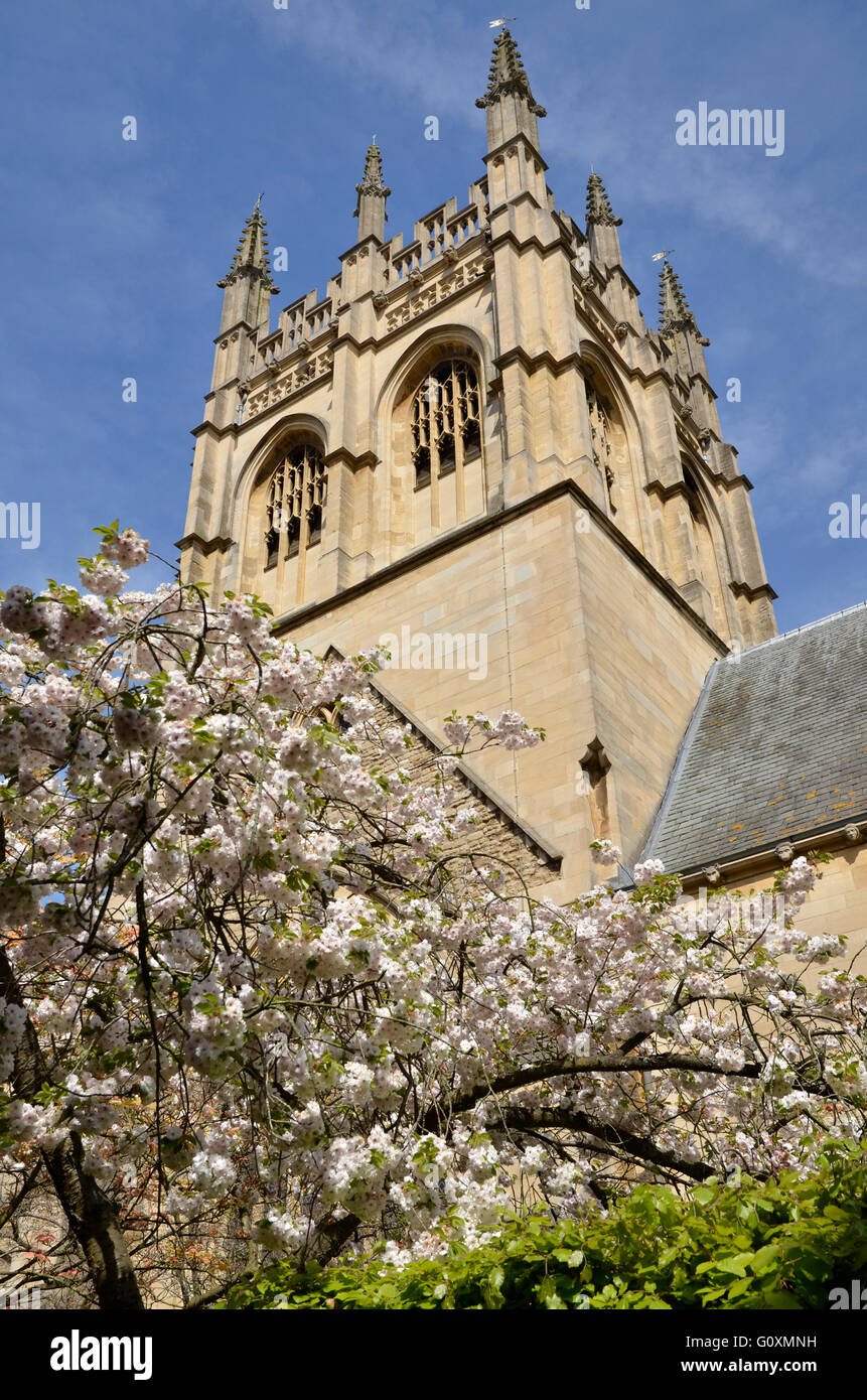 La torre di Merton College Chapel in Oxford, Inghilterra Foto Stock