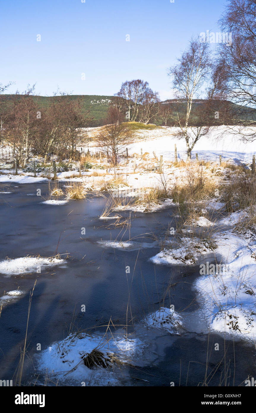 Dh AVIEMORE INVERNESSSHIRE stagno di ghiaccio campi di neve Speyside modo Foto Stock