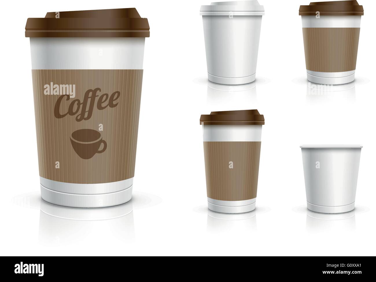 Monouso tazze di caffè raccolta. Illustrazione Vettoriale. Illustrazione Vettoriale
