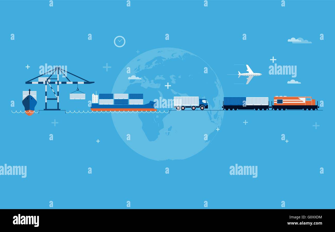 Piatto di vettore di trasporto globali concetto illustrazione. Illustrazione Vettoriale
