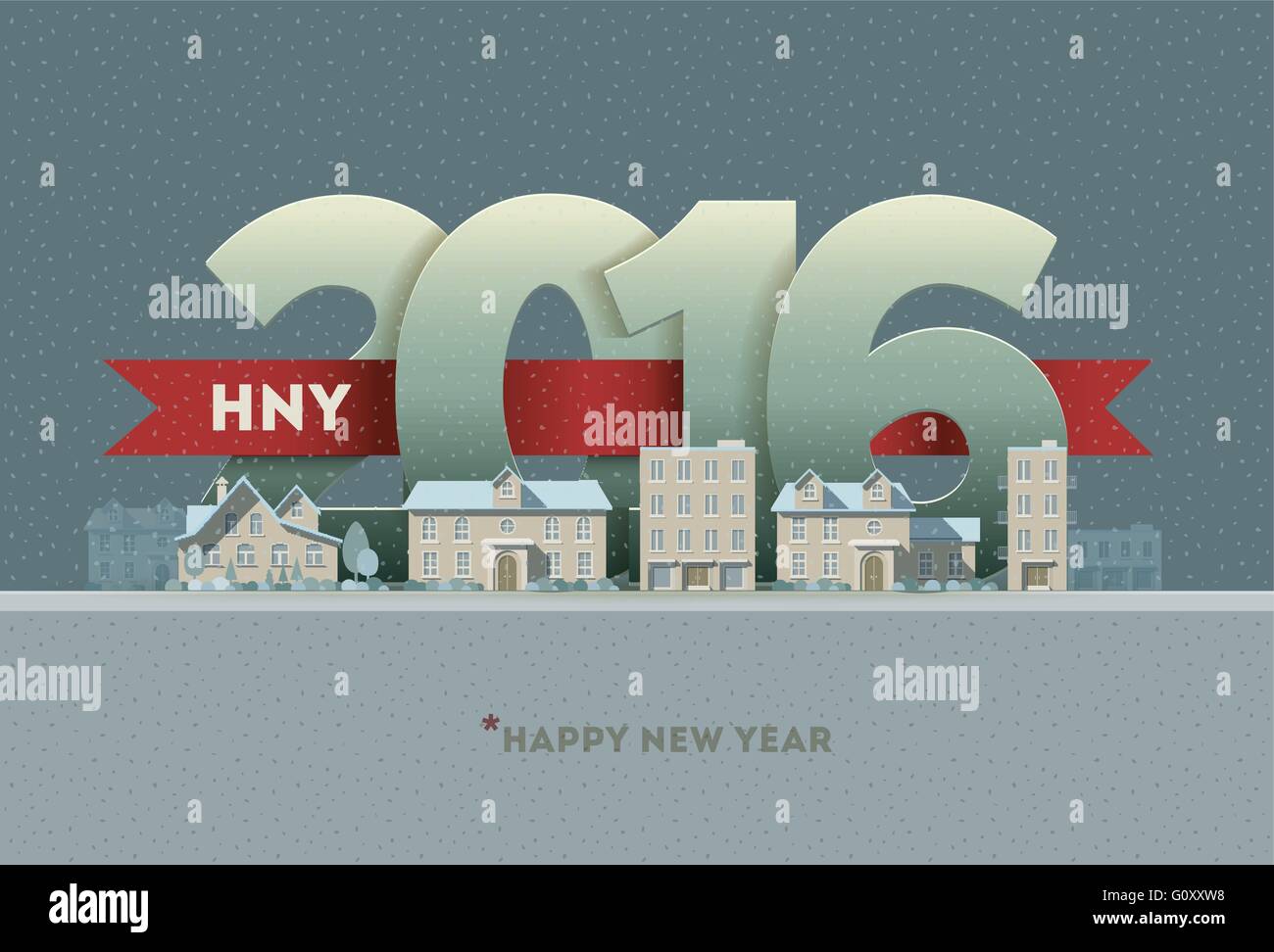 2016 Felice anno nuovo in città. Il messaggio di saluto del vettore scheda Elemento di design. Illustrazione Vettoriale