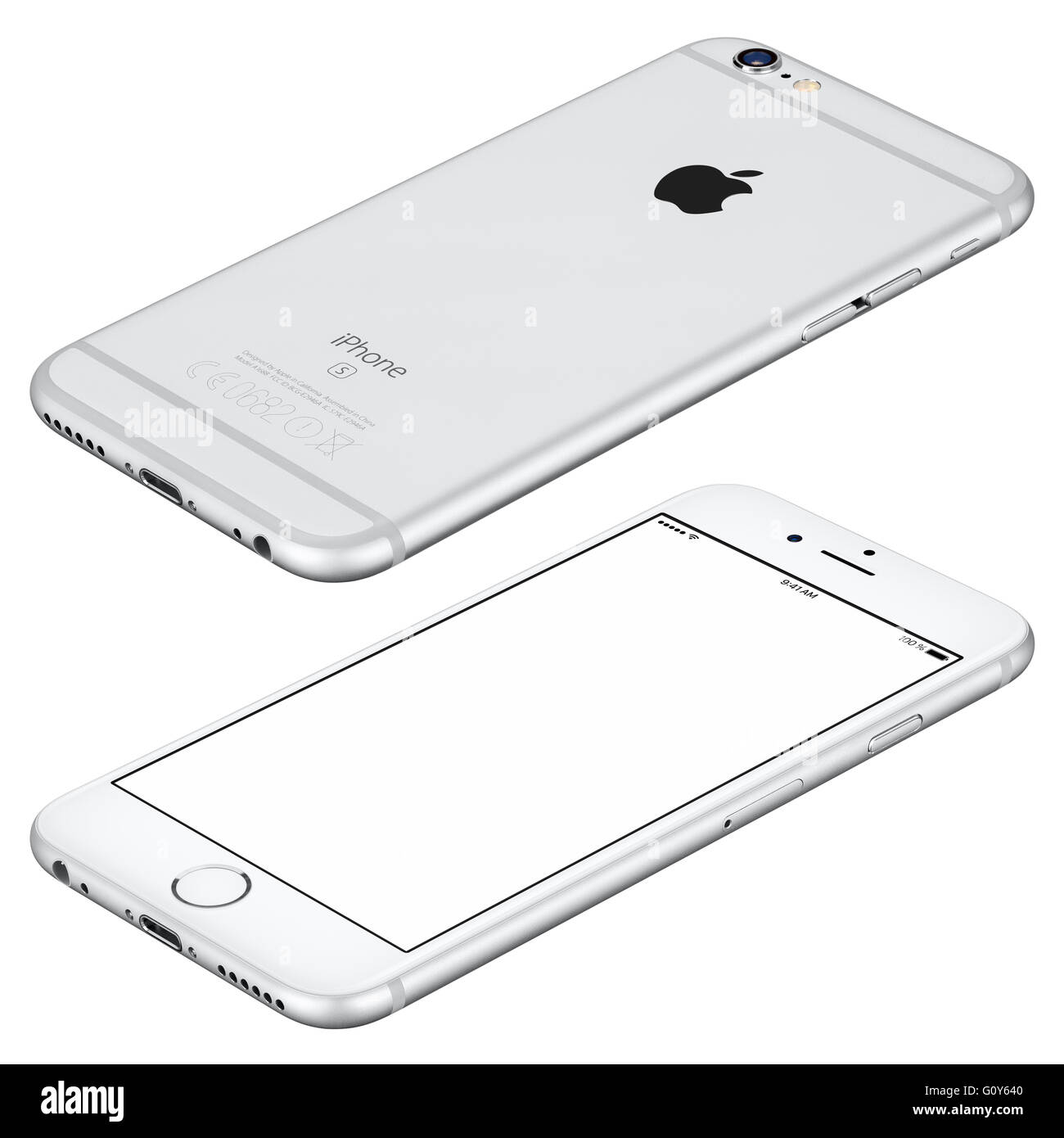 Varna, Bulgaria - 25 Ottobre 2015: Silver Apple iPhone 6s mockup giace  sulla superficie ruotato in senso orario con lo schermo bianco Foto stock -  Alamy