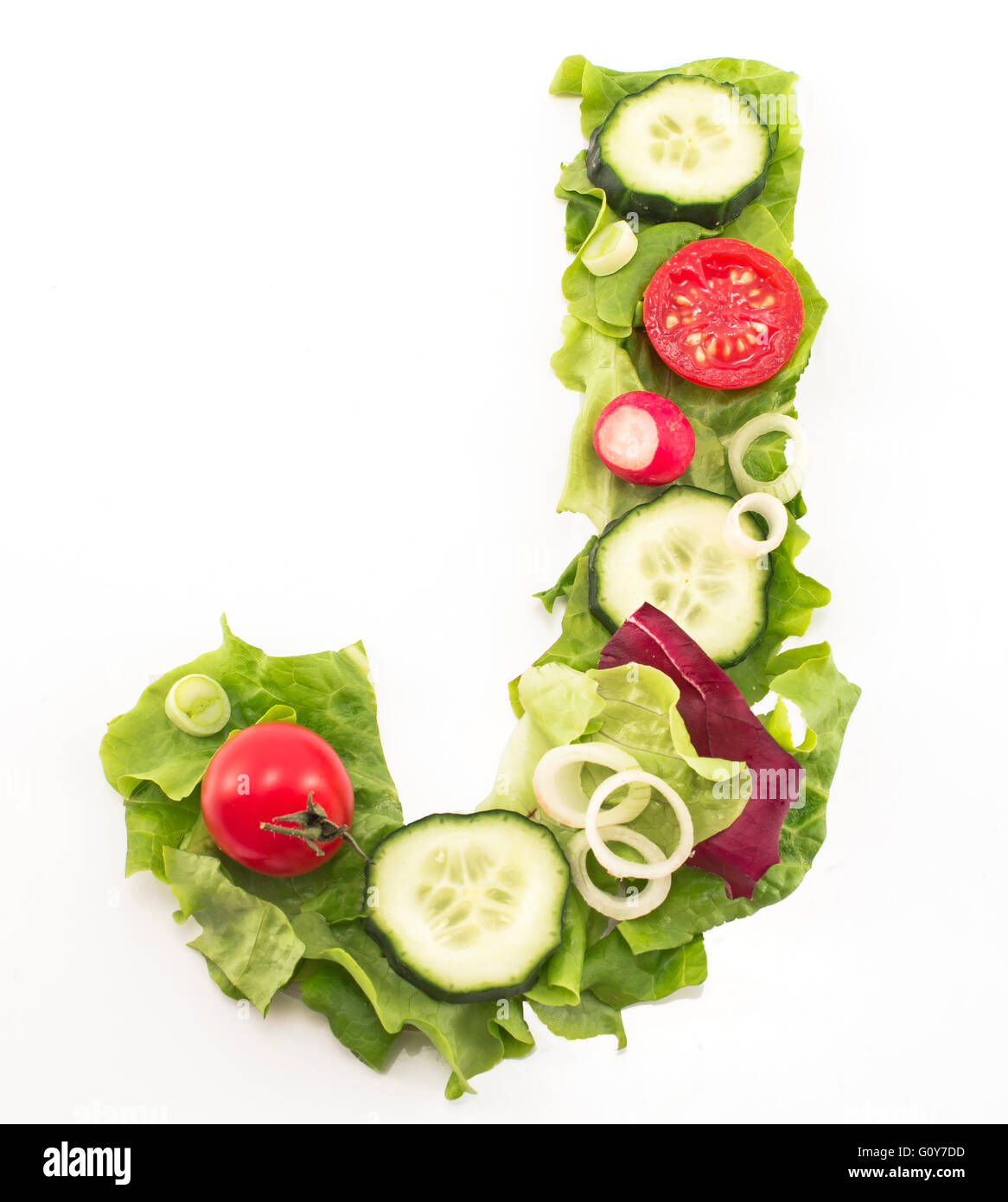 La lettera j fatto di insalata. Foto Stock