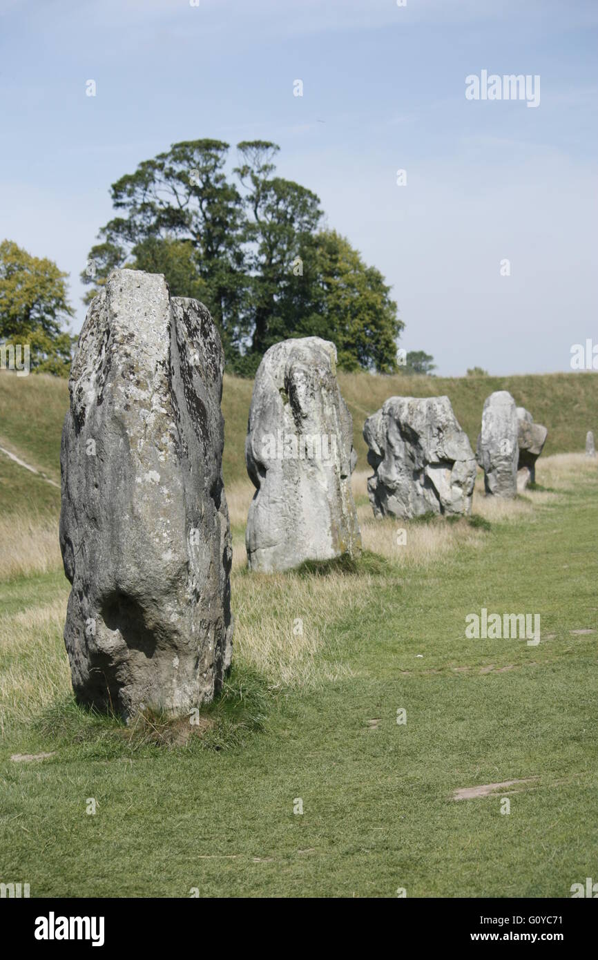 Le pietre presso il sito del Patrimonio Mondiale di Avebury Stone Circle, Wiltshire, Inghilterra, Regno Unito Foto Stock
