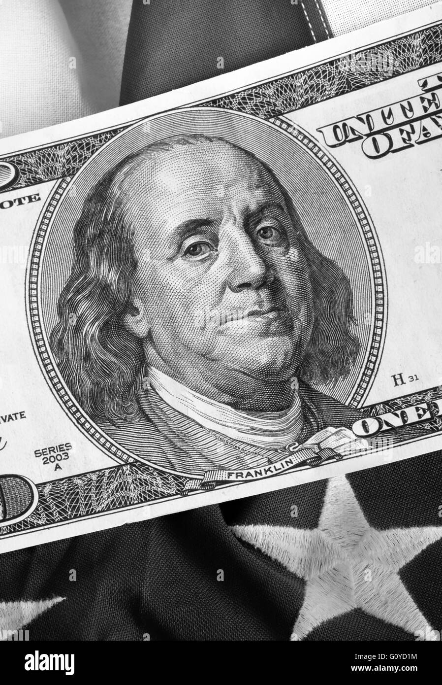 Il Benjamin conosciuto come un centinaio di dollari in bianco e nero. Foto Stock