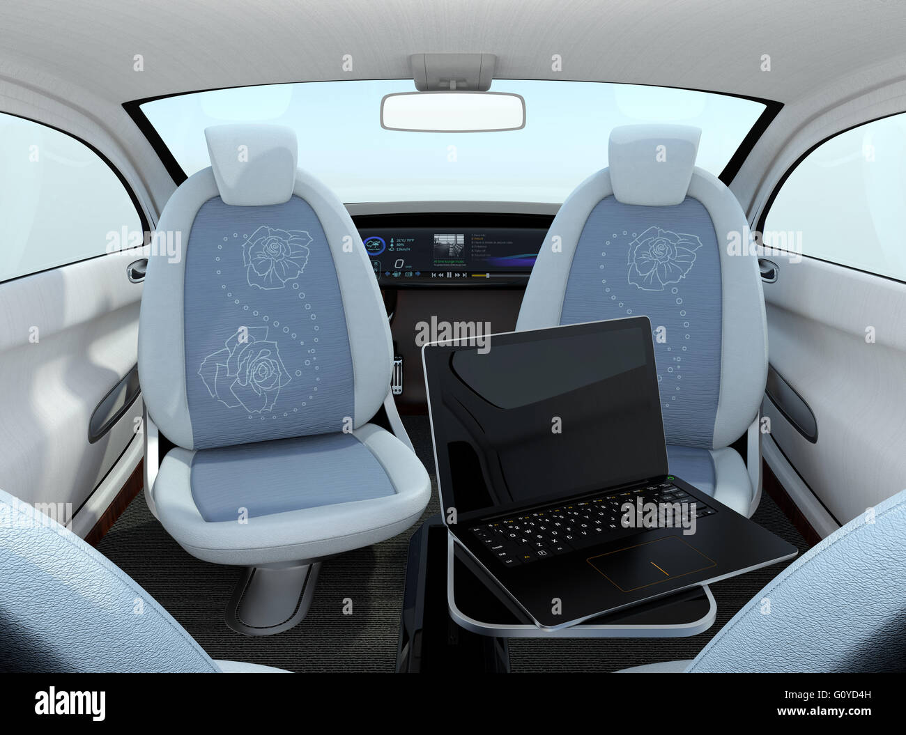 Auto-guida auto concetto interno. Sedili anteriori potrebbe girare all'indietro. Contribuire a migliorare la comunicazione. Il rendering 3D'immagine. Foto Stock