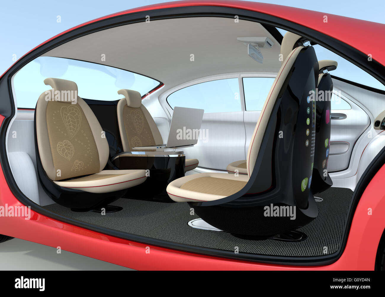 Auto-guida auto concetto interno. I sedili conducente potrebbe rivolto al lato posteriore, le persone possono avere a breve incontro mentre essi sulla strada. Foto Stock