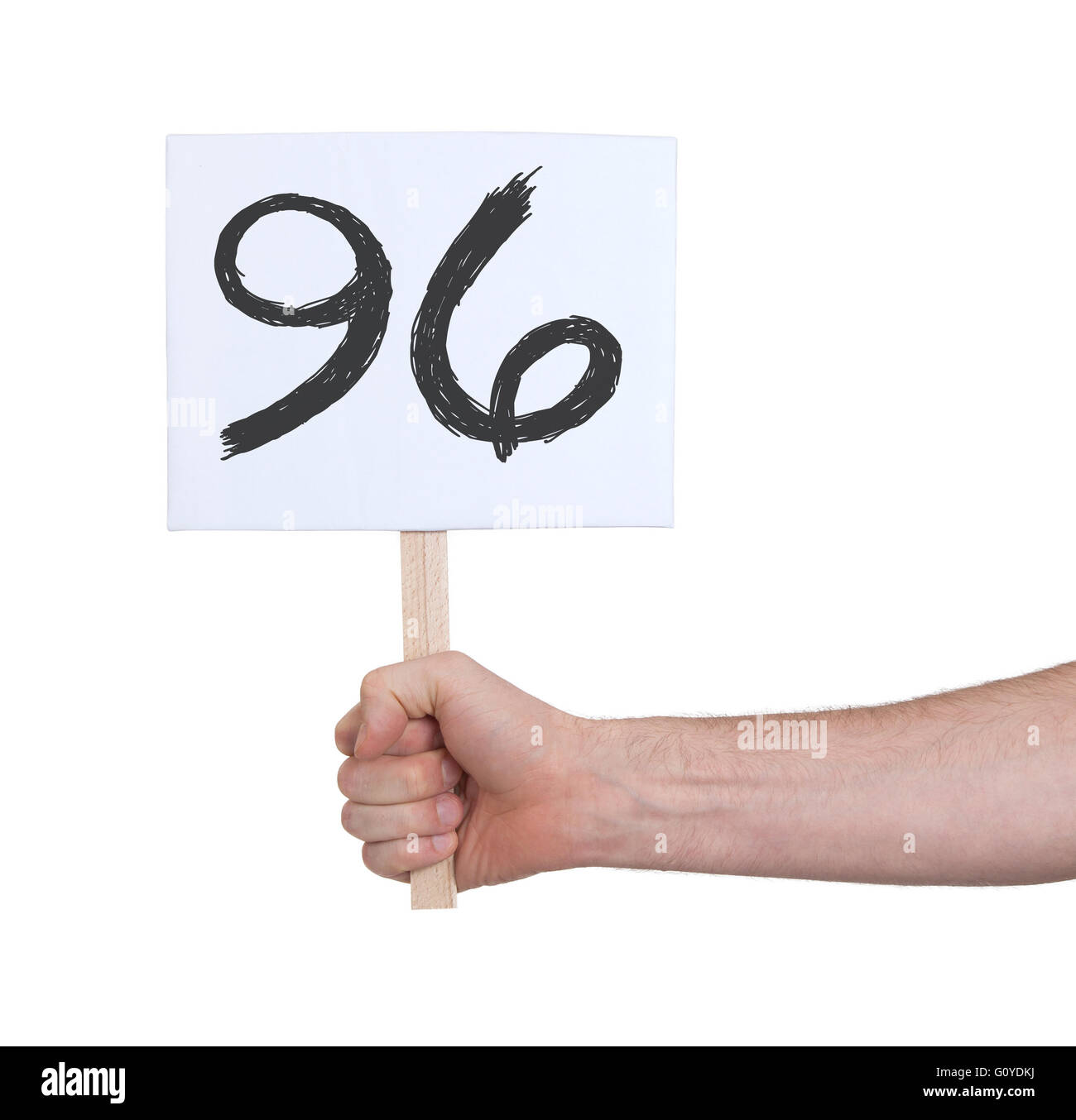 Segno con un numero, isolato su bianco - 96 Foto Stock