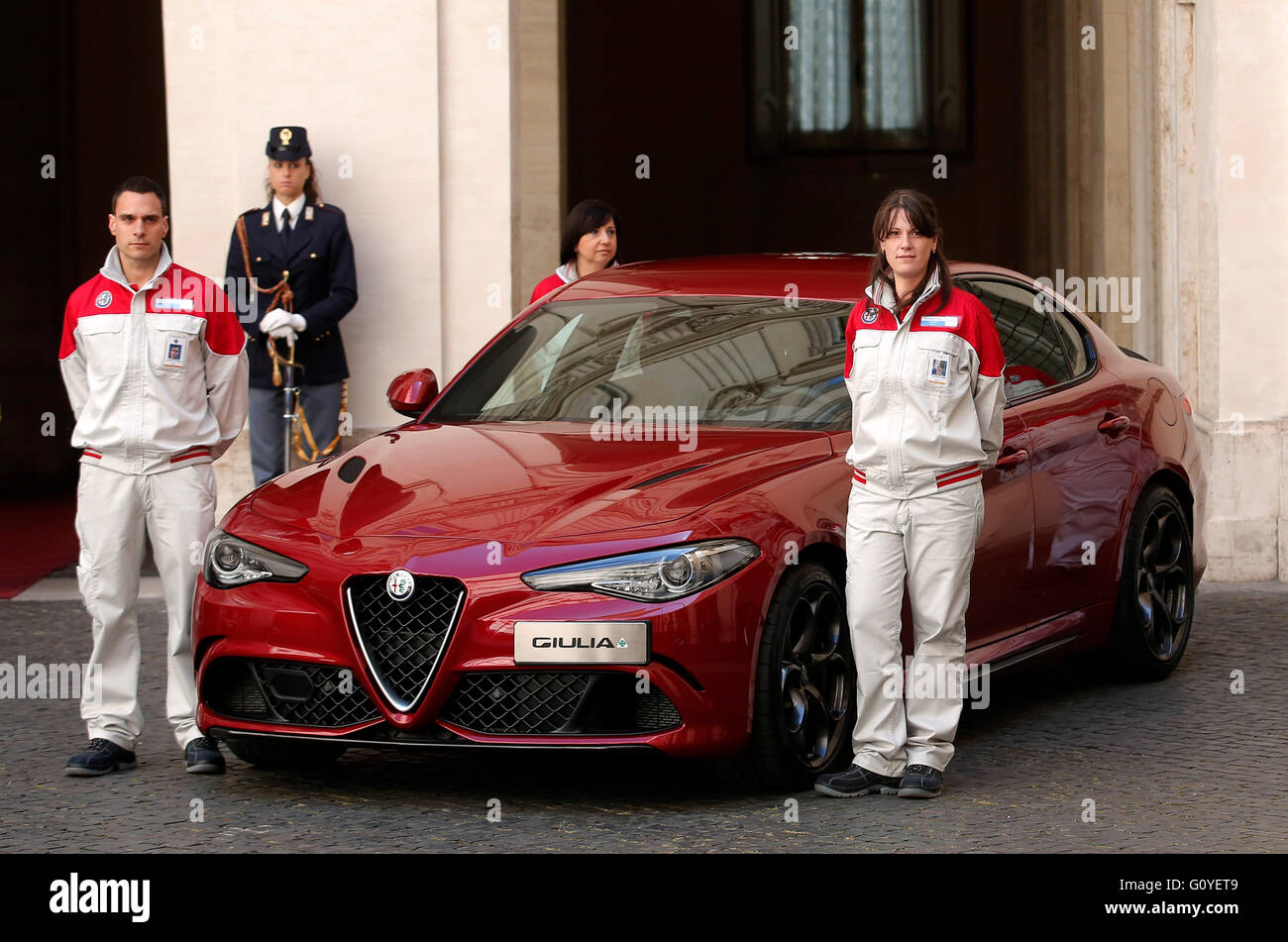 Roma, Italia. Il 5 maggio, 2016. Roma, 5 maggio 2016. Presentazione della nuova Giulia Alfa Romeo. Credito: Insidefoto/Alamy Live News Foto Stock