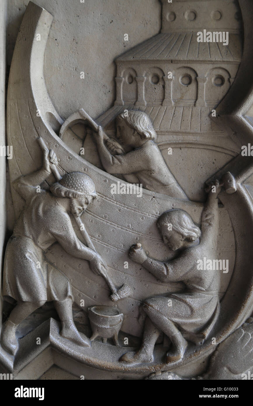 Sollievo. Genesi. Costruzione dell'Arca di Noè. Xiii c. La Sainte-Chapelle, Parigi, Francia. Foto Stock