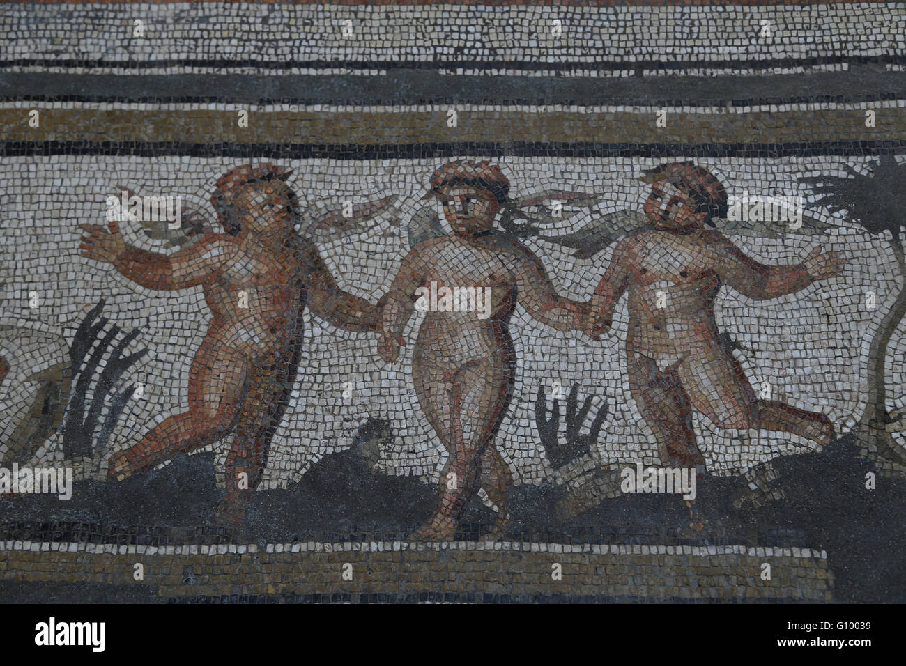 Mosaico delle quattro stagioni. C. 325 annuncio. Trovato in Daphne (oggi Antakya, Turchia). Dettaglio dell'Eros. Il museo del Louvre. Parigi. La Francia. Foto Stock