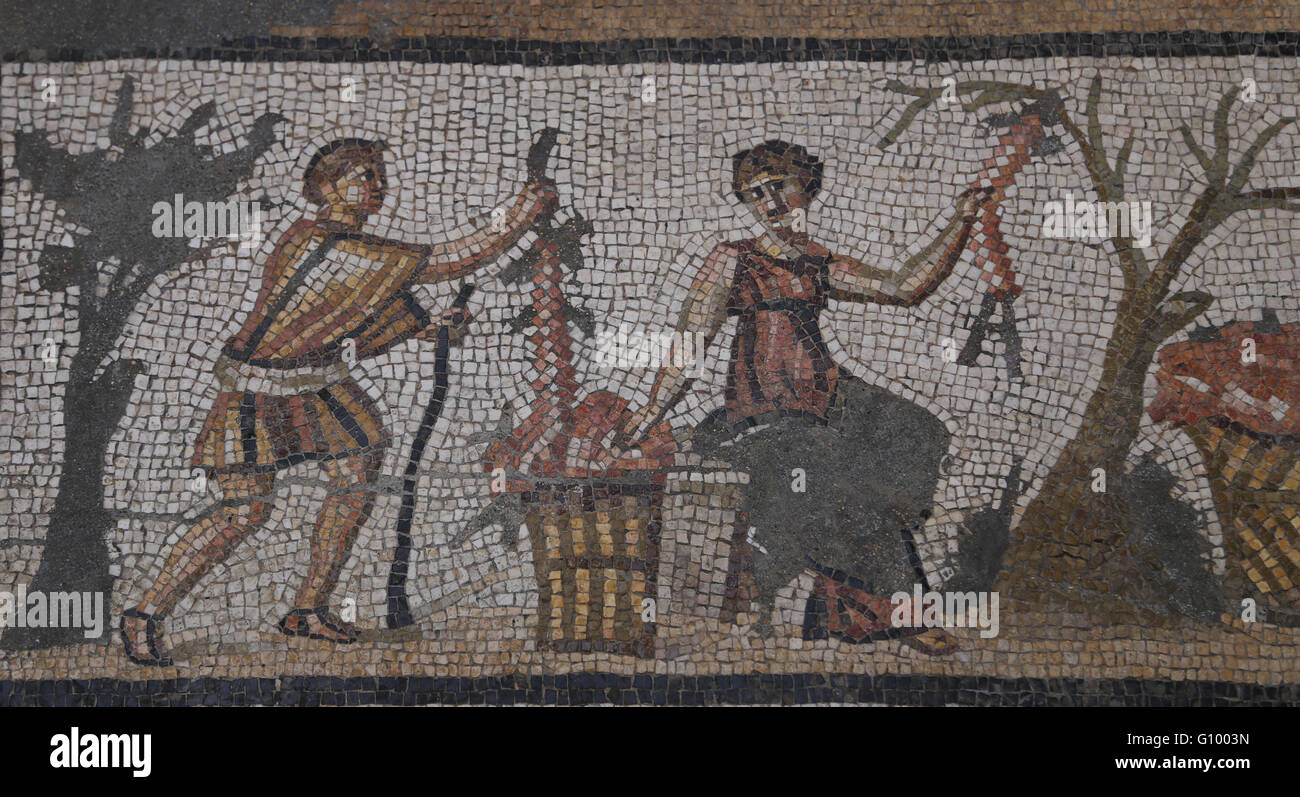 Mosaico delle quattro stagioni. C. 325 annuncio. Trovato in Daphne (oggi Antakya, Turchia). Roman. Il museo del Louvre. Parigi. La Francia. Foto Stock
