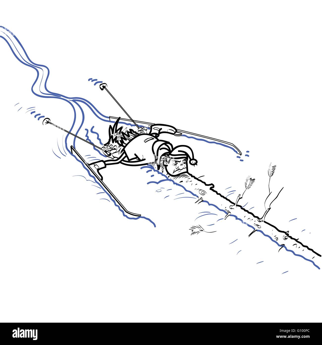 Sciatore caduto in una struttura ad albero Illustrazione Vettoriale