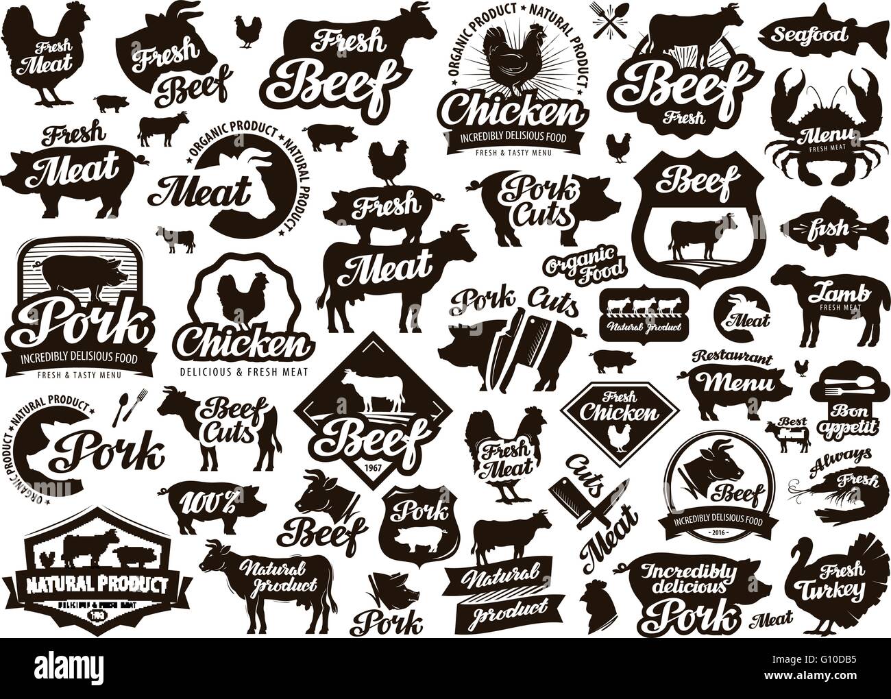 Ristorante, cafe logo vettoriale. Cibo, carne o menu, icona di cottura Illustrazione Vettoriale