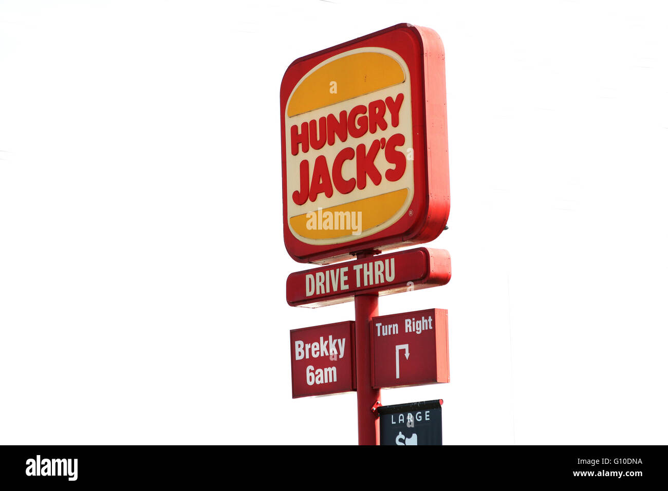 Fame Jack's Burger King drive thru grande segno contro uno sfondo bianco Foto Stock