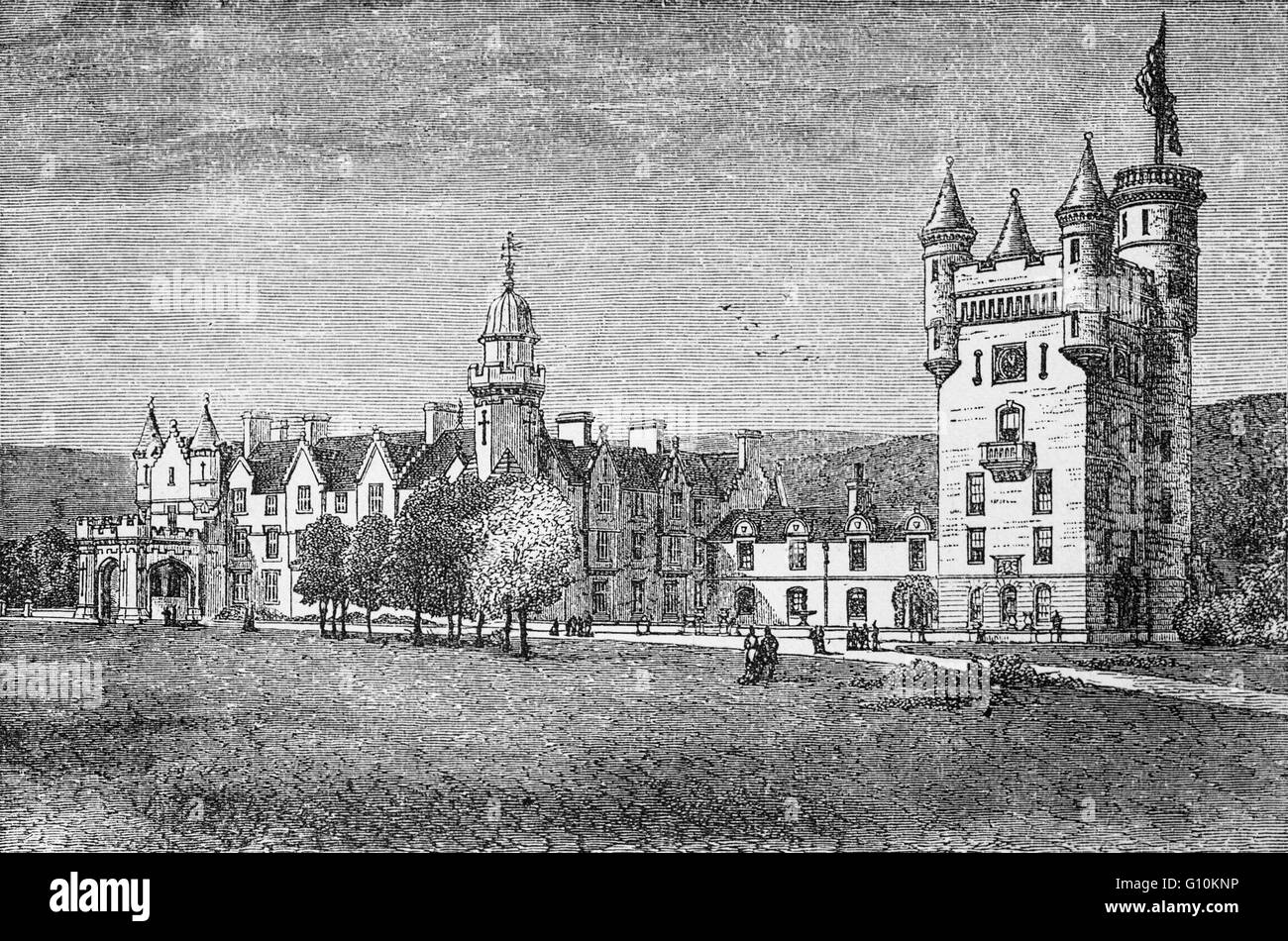 Il Castello di Balmoral, residenza della famiglia reale britannica dal 1852, quando fu acquistata dal principe Albert, consorte di Queen Victoria, Royal Deeside, Aberdeenshire, Scozia Foto Stock