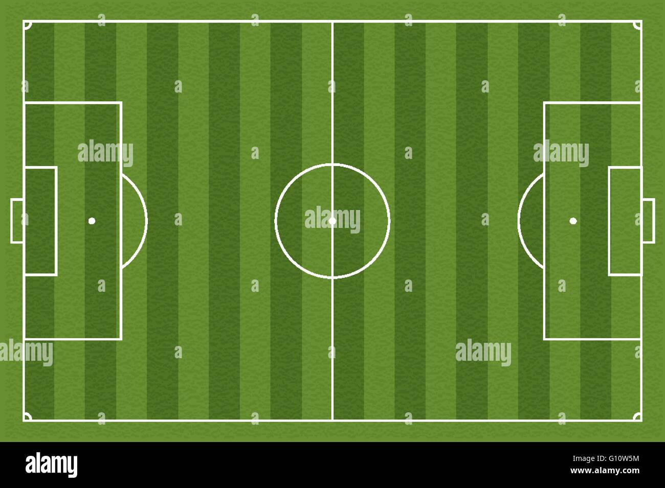 Campo di calcio, illustrazione vettoriale. Campo di calcio con le linee e le aree. La marcatura del campo di calcio. FIFA Soccer la dimensione del campo regul Illustrazione Vettoriale